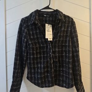 Zara Women's Black and White Checkered Button Down Shirt